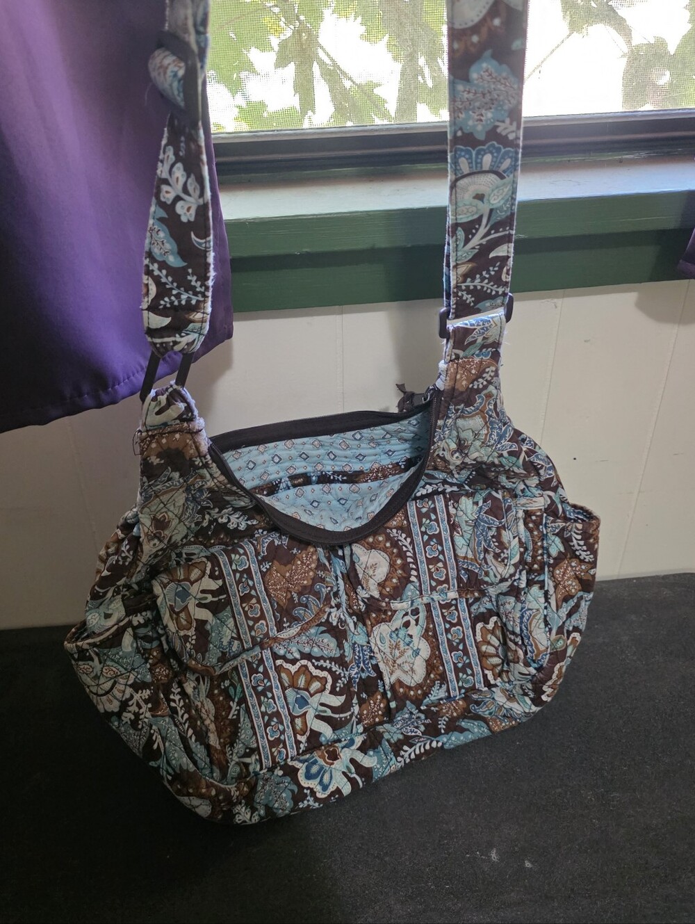 Vera Bradley Brown & Light Blue Quilted Floral Shoulder Bag